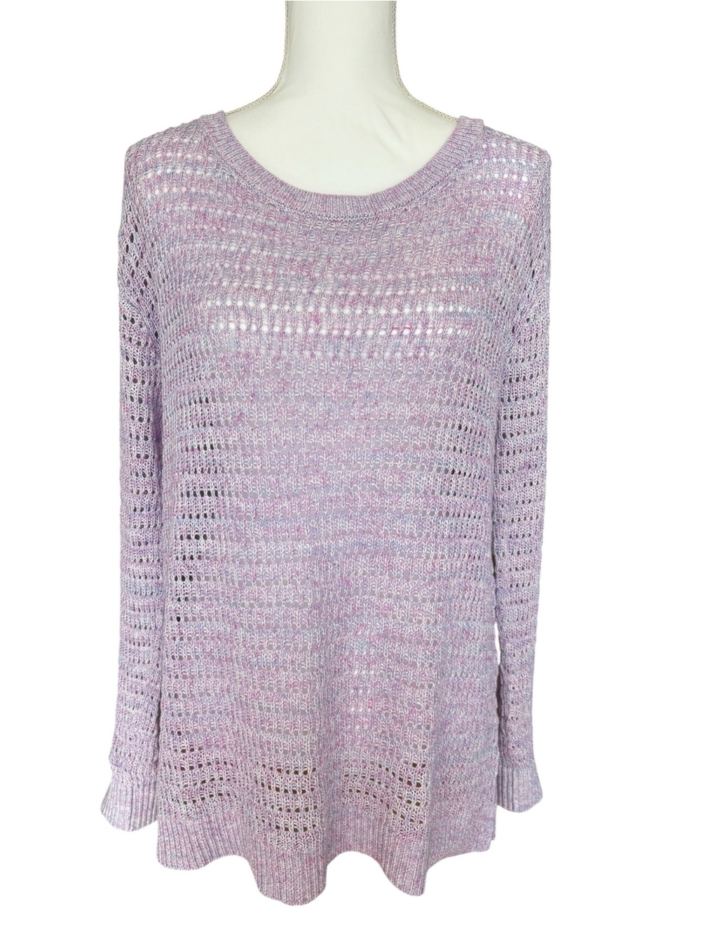 Talbots 100% Cotton Pastel Open Knit Crew Neck Sweater - Size Large